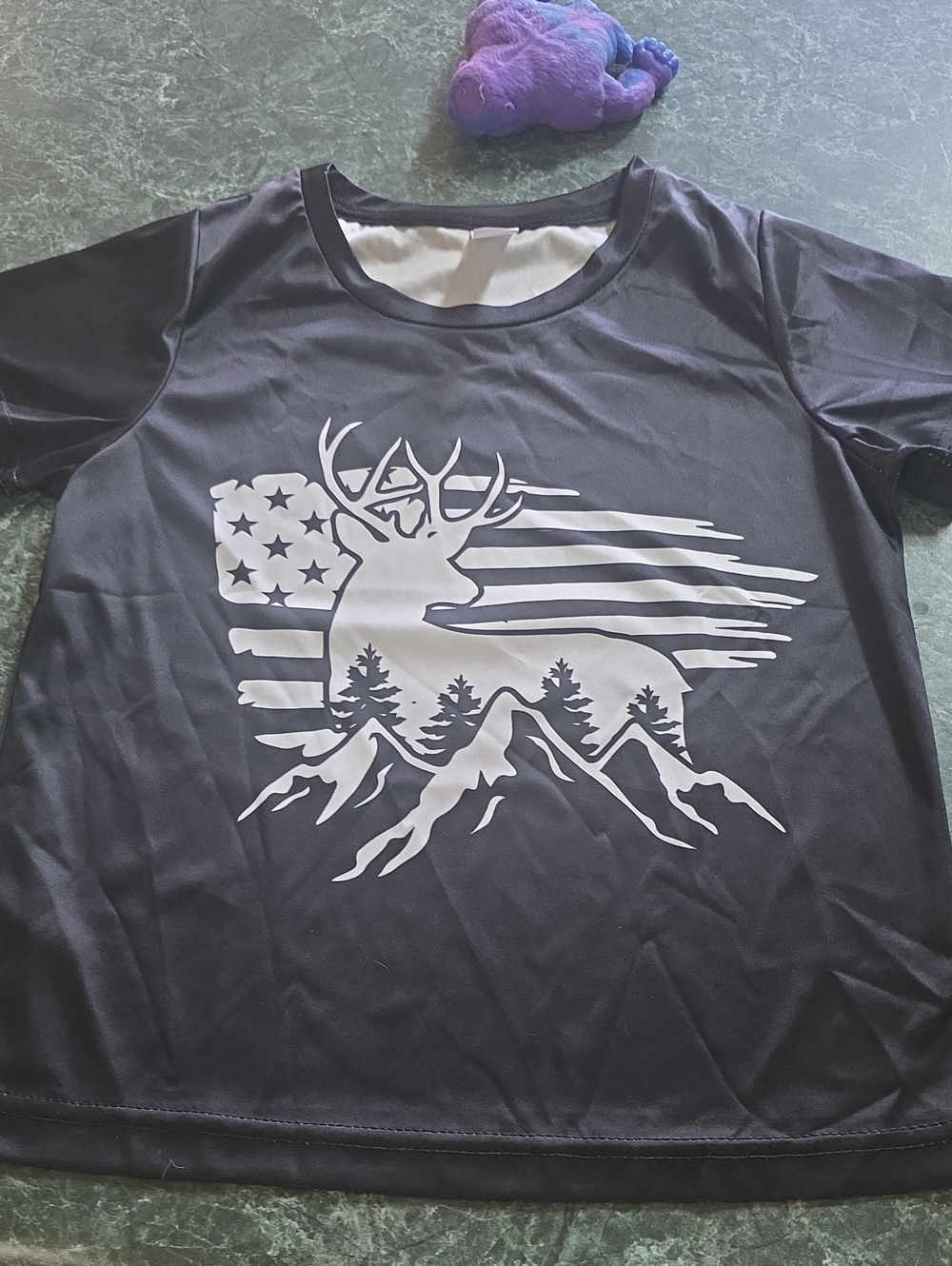 Kids Short Sleeve Tee - Black with White Deer & Mountain Graphic